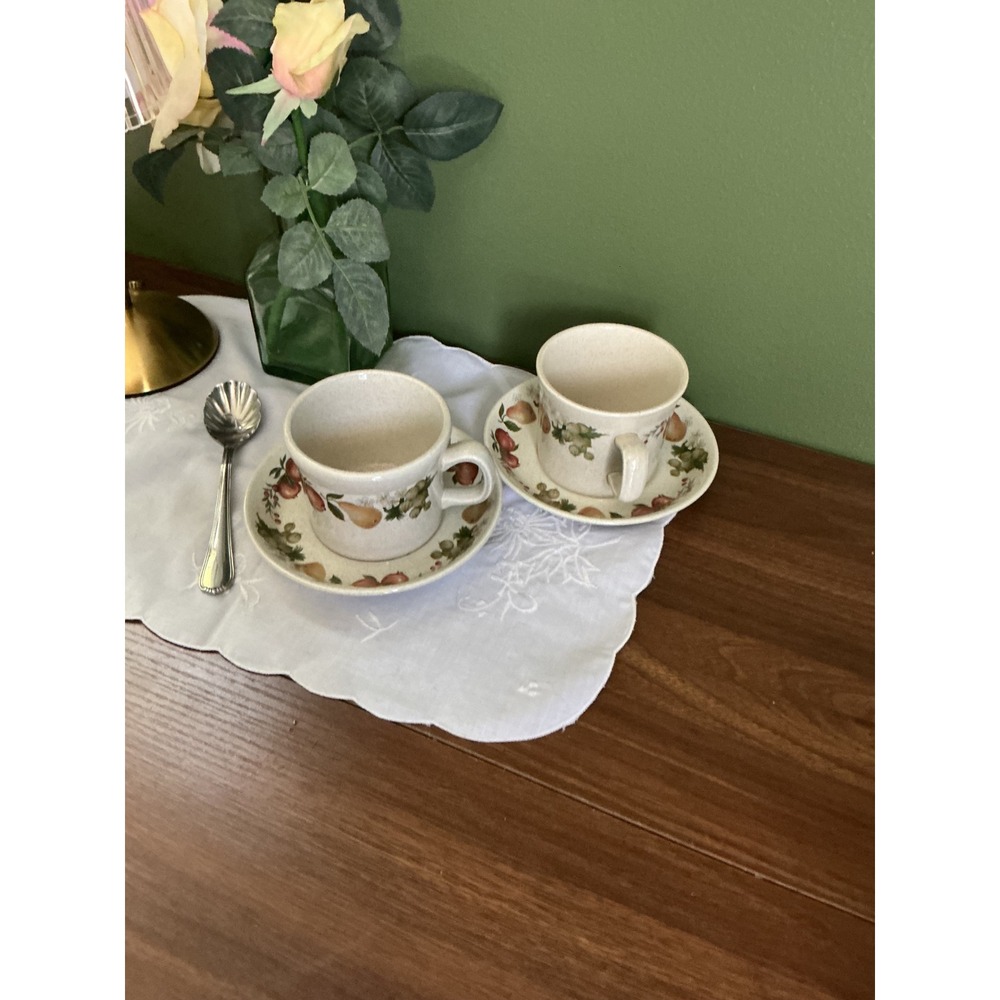Wedgwood Quince Cups & Saucers Set of 2 England Vintage Stoneware